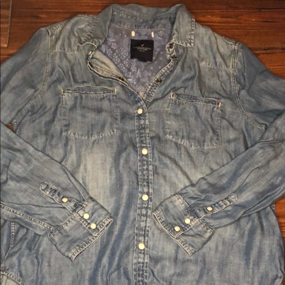 American Eagle Outfitters faux denim top sz small - Picture 1 of 5